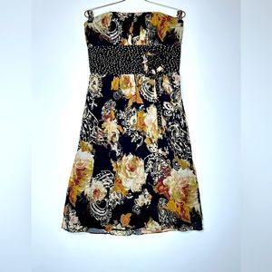 Suzi Chin Floral‎ Strapless Silk Dress Sz 8